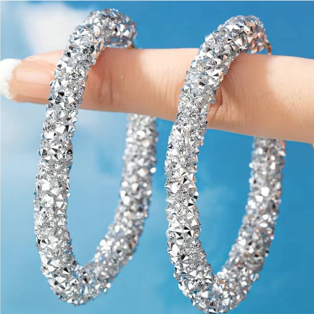 Silver Glitter Hoop Earrings - Picture 3 of 3